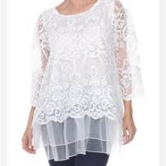 Simply Couture Tops - Simply Couture Winter White Elegant Embroidered Lace 3X P2P: 25.5” Length: 32”
